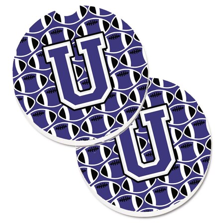 Carolines Treasures Letter U Football Purple and White Set of 2 Cup Holder Car Coaster CJ1068-UCARC